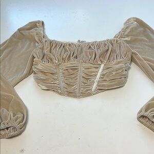 Beige Botany Small Cream Velvet Corset Style off the Shoulder Blouse